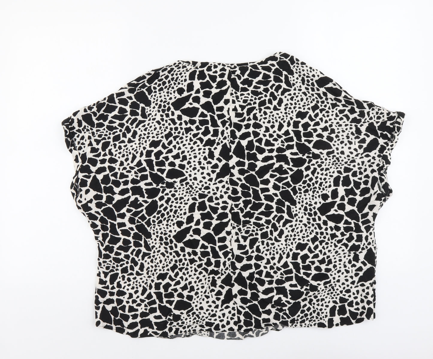 Peacocks Womens Black Geometric Viscose Basic Blouse Size 20 Round Neck