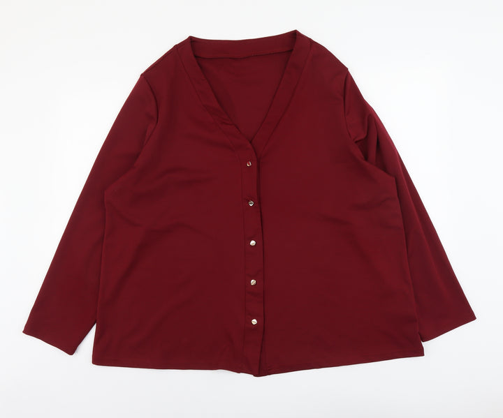 SheIn Womens Purple Polyester Basic Button-Up Size 2XL V-Neck