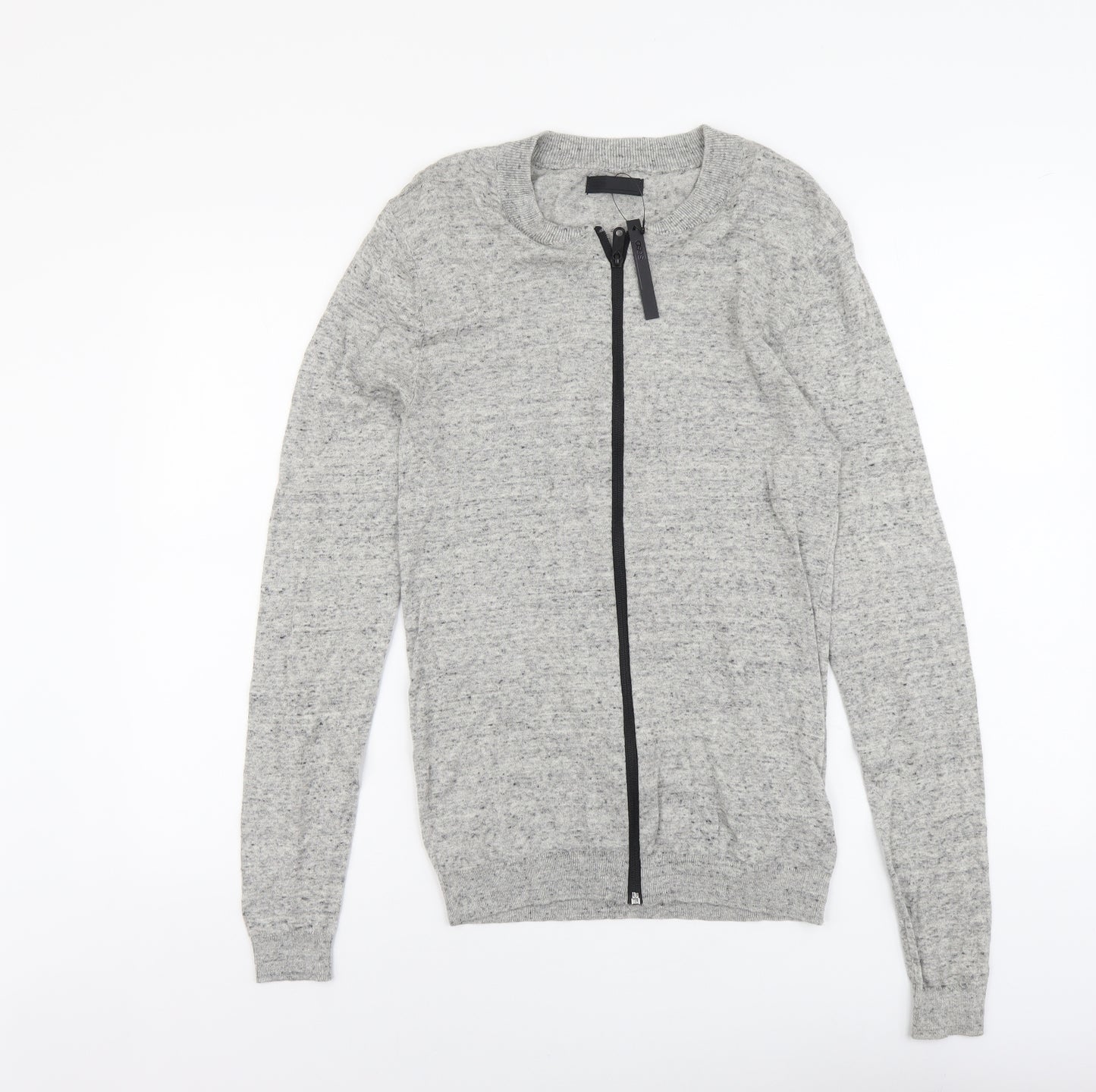 ASOS Mens Grey Round Neck Cotton Full Zip Jumper Size S Long Sleeve