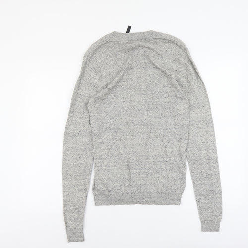ASOS Mens Grey Round Neck Cotton Full Zip Jumper Size S Long Sleeve