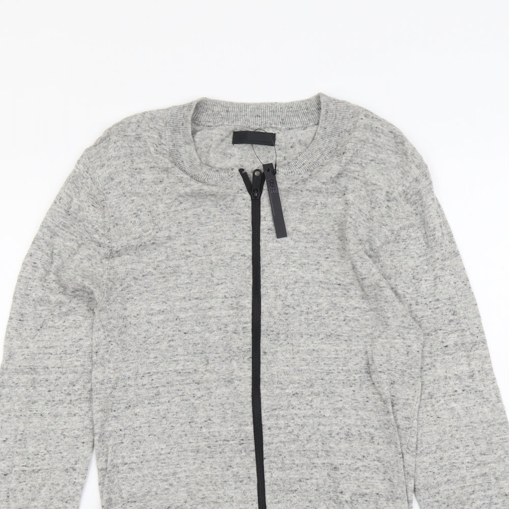 ASOS Mens Grey Round Neck Cotton Full Zip Jumper Size S Long Sleeve