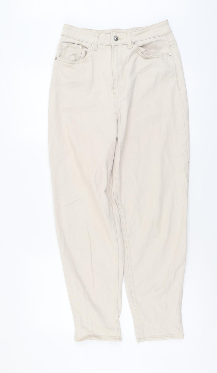 H&M Womens Beige Cotton Mom Jeans Size M L28 in Regular Button