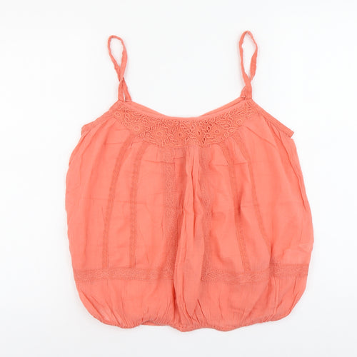 River Island Womens Orange Cotton Camisole Tank Size 10 Scoop Neck - Bubble Hem Lace Details