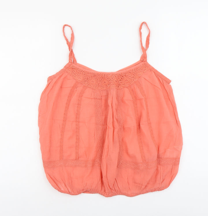 River Island Womens Orange Cotton Camisole Tank Size 10 Scoop Neck - Bubble Hem Lace Details