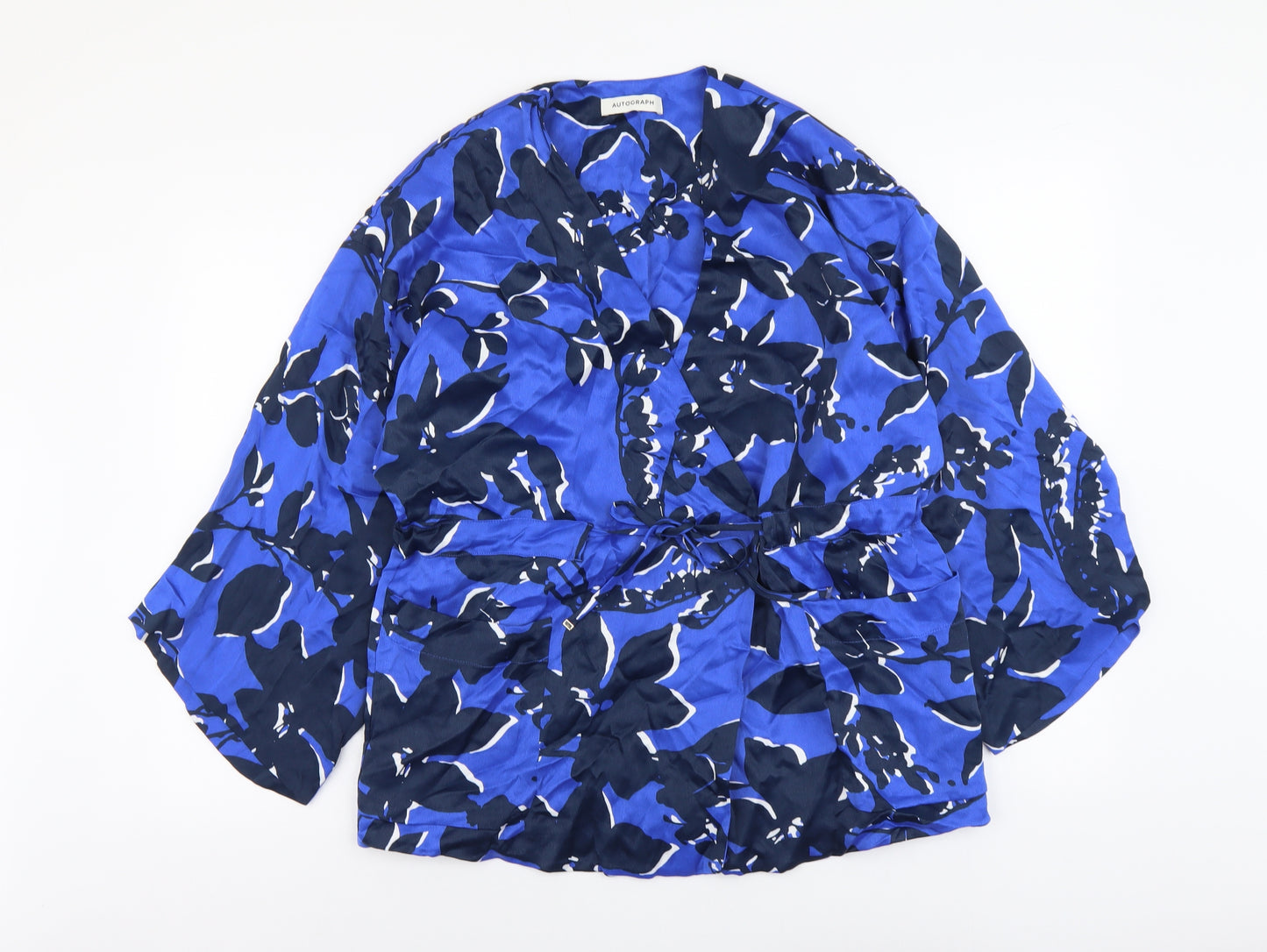 Autograph Womens Blue Geometric Polyester Basic Blouse Size M V-Neck