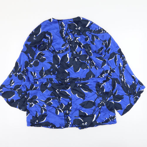 Autograph Womens Blue Geometric Polyester Basic Blouse Size M V-Neck