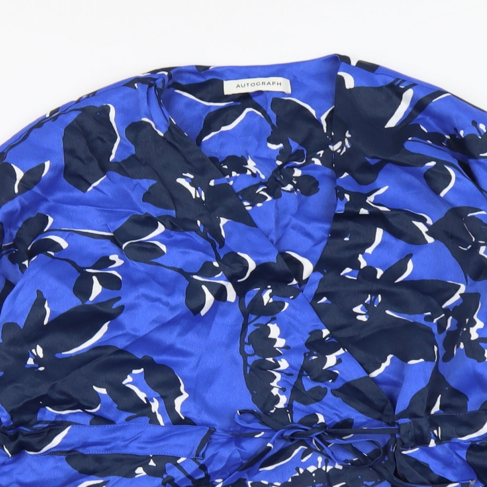 Autograph Womens Blue Geometric Polyester Basic Blouse Size M V-Neck