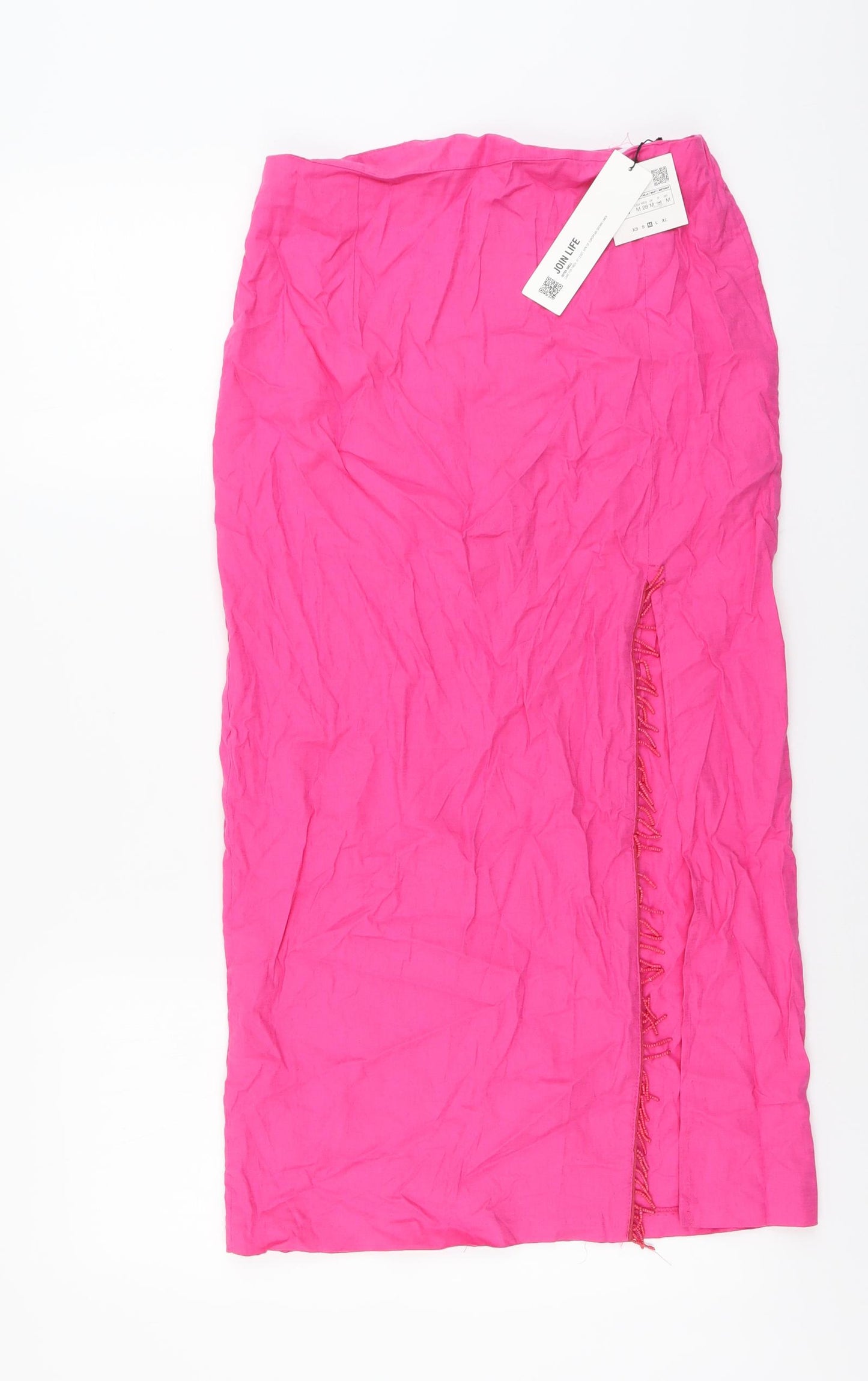 Zara Womens Pink Linen Skort Skirt Size M Zip