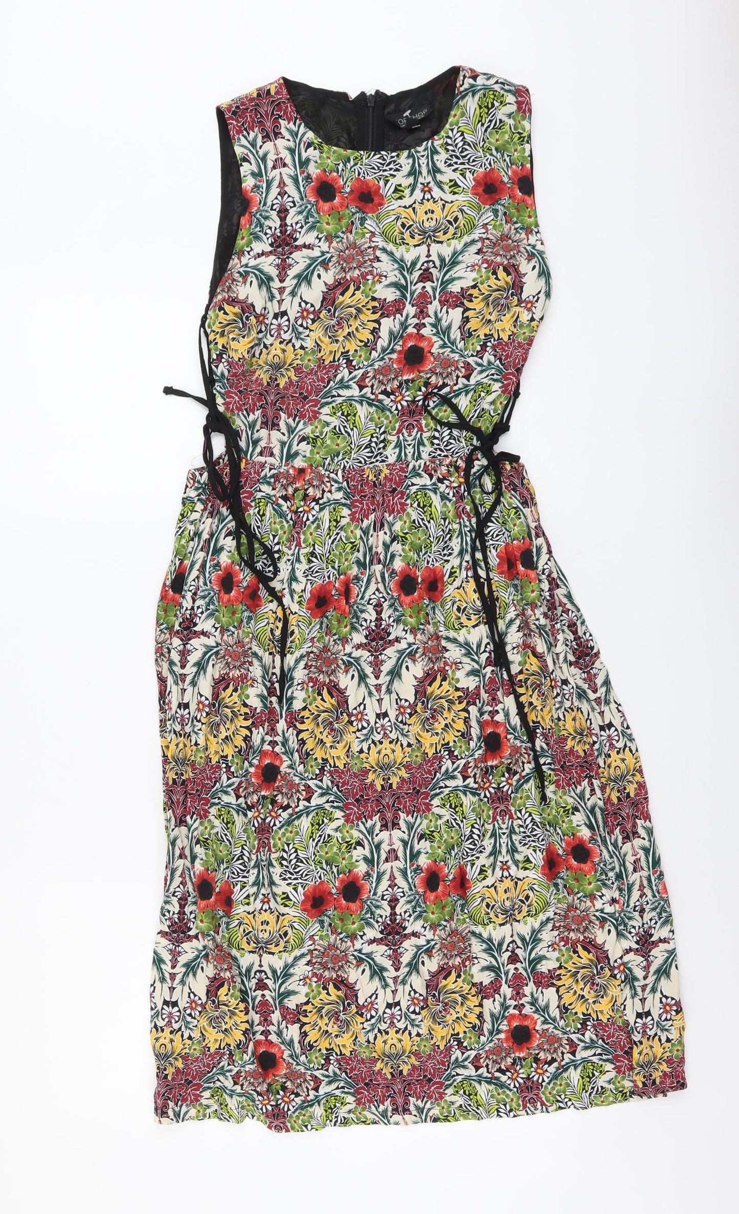 Topshop Womens Multicoloured Floral Viscose A-Line Size 10 Boat Neck Zip