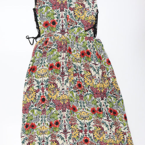 Topshop Womens Multicoloured Floral Viscose A-Line Size 10 Boat Neck Zip