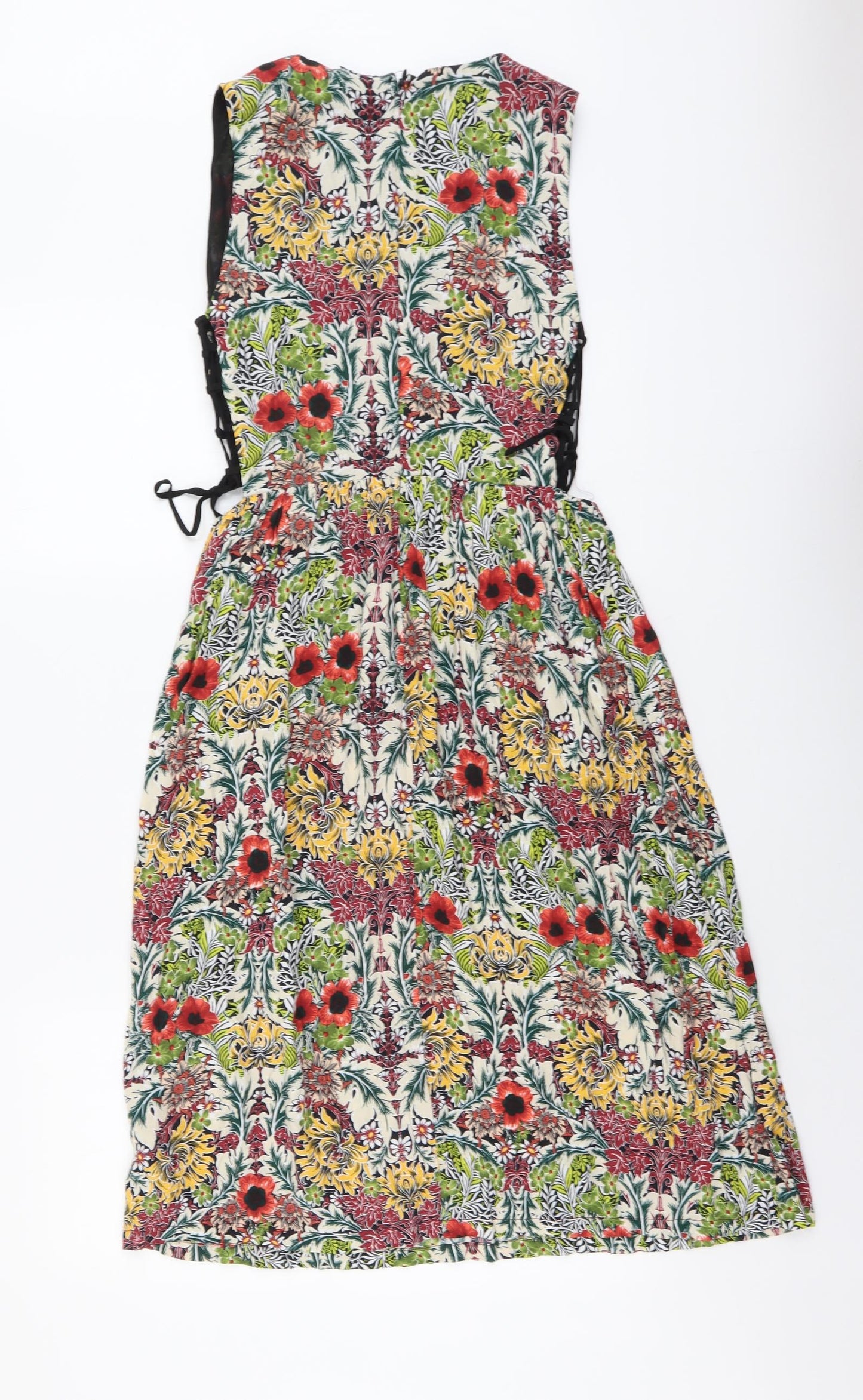 Topshop Womens Multicoloured Floral Viscose A-Line Size 10 Boat Neck Zip