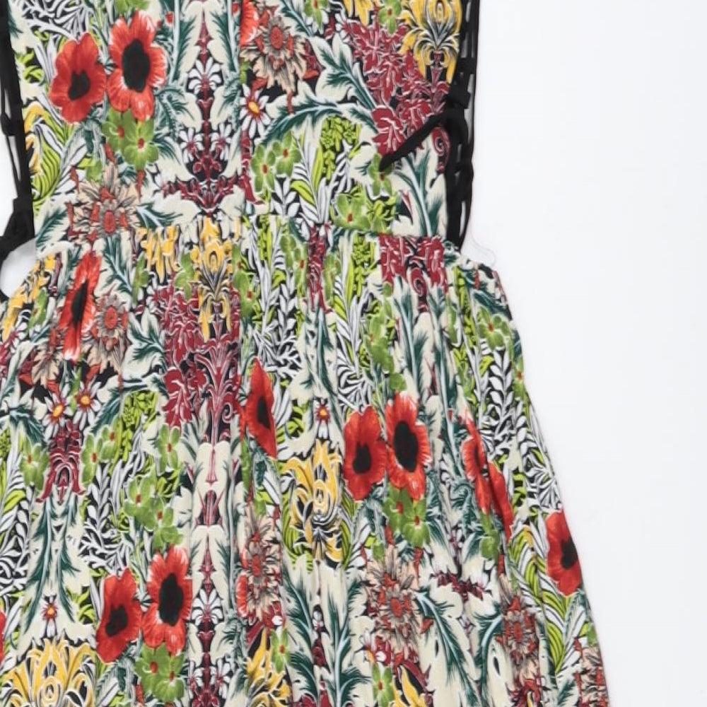 Topshop Womens Multicoloured Floral Viscose A-Line Size 10 Boat Neck Zip