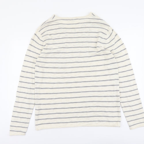 River Island Mens Beige Round Neck Striped Cotton Pullover Jumper Size M Long Sleeve