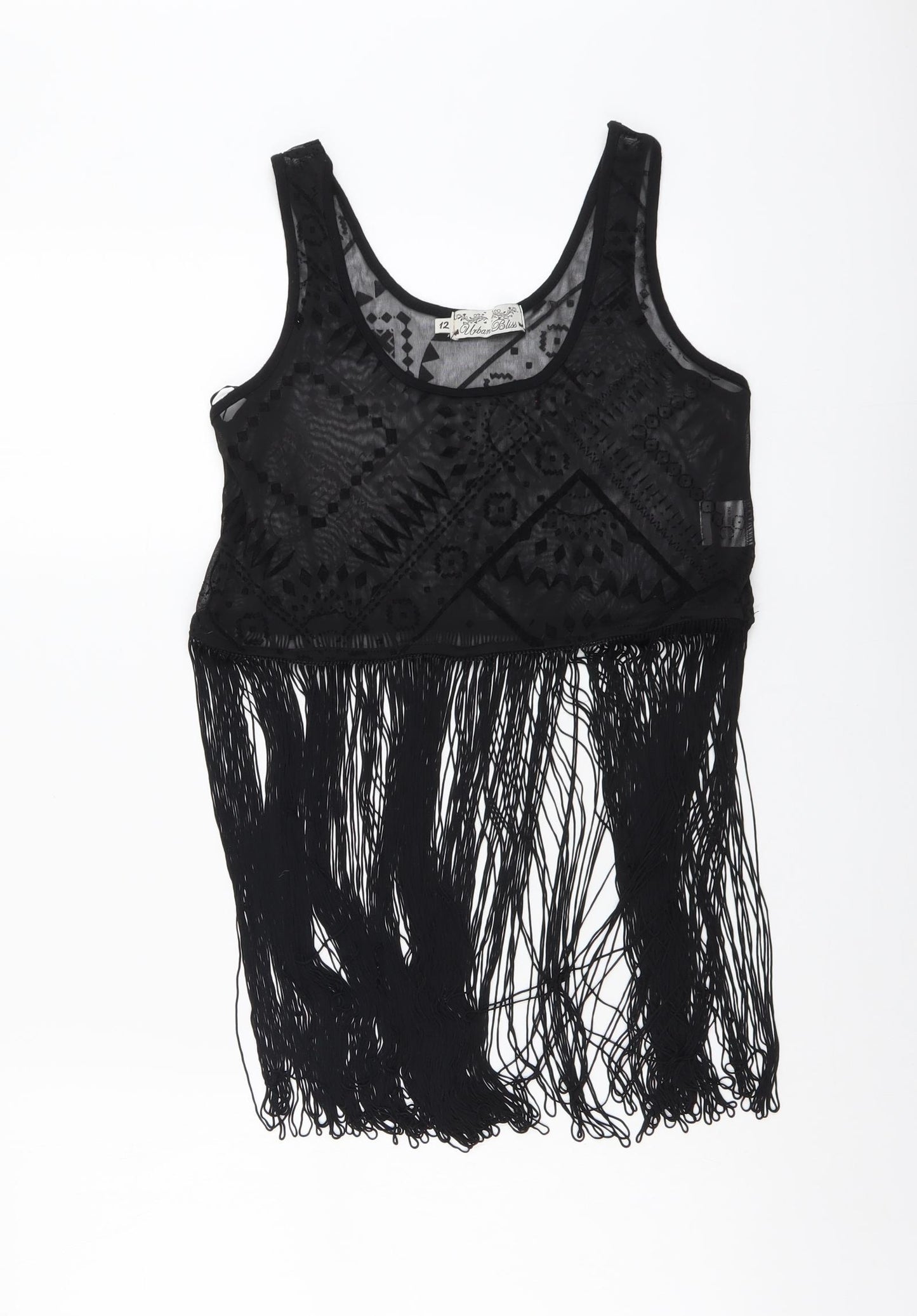 Urban Bliss Womens Black Geometric Polyester Cropped Tank Size 12 Round Neck