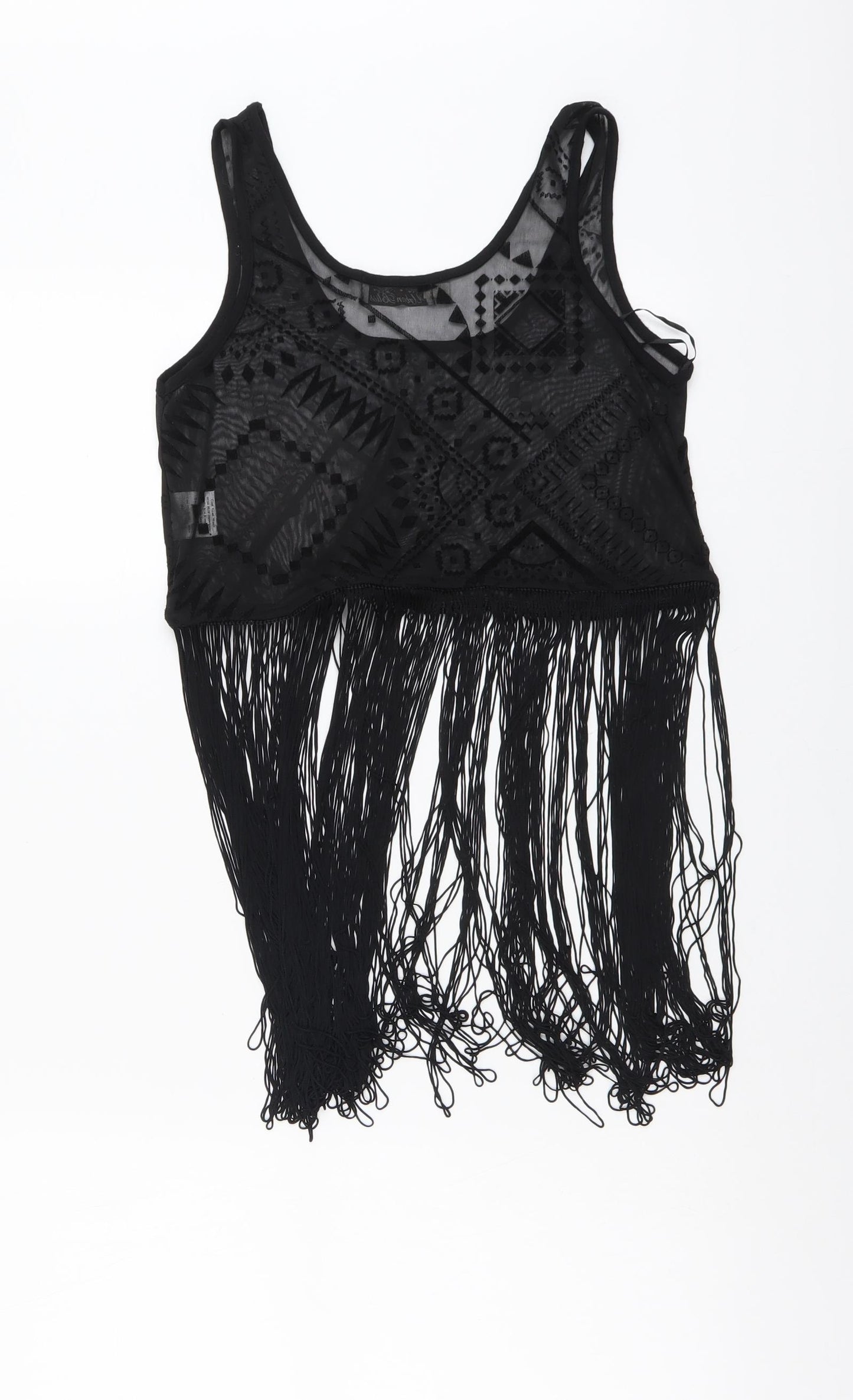 Urban Bliss Womens Black Geometric Polyester Cropped Tank Size 12 Round Neck