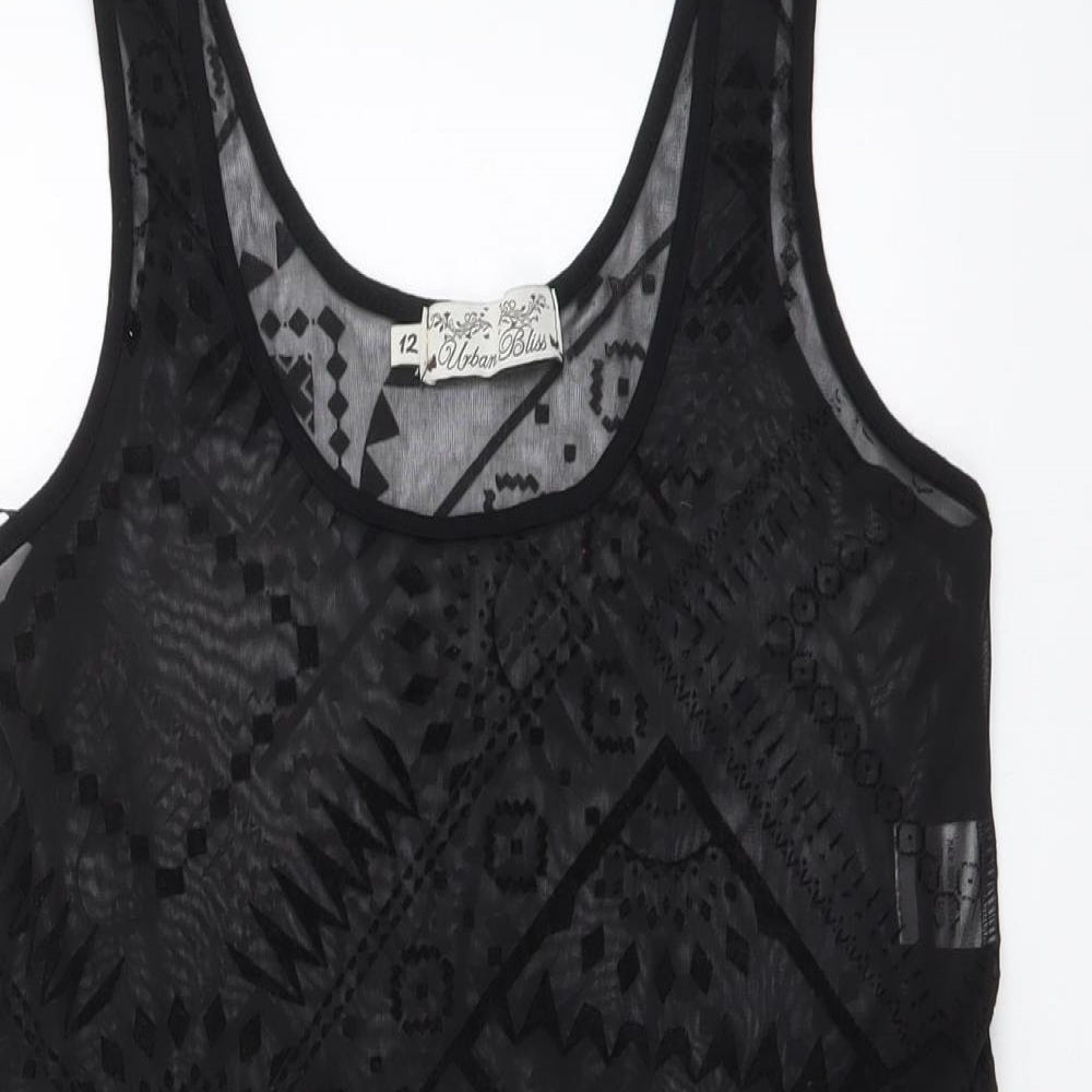 Urban Bliss Womens Black Geometric Polyester Cropped Tank Size 12 Round Neck