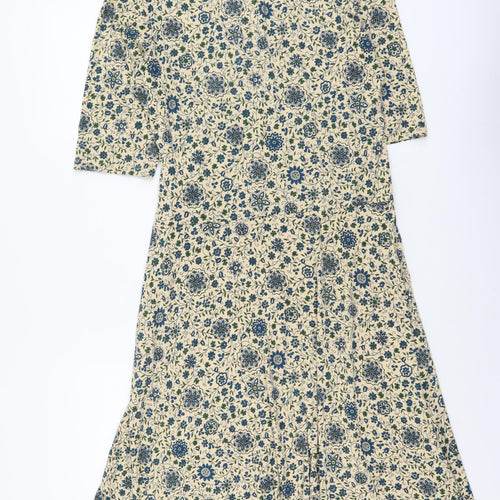 Long Tall Sally Womens Beige Floral Viscose A-Line Size 18 V-Neck Pullover