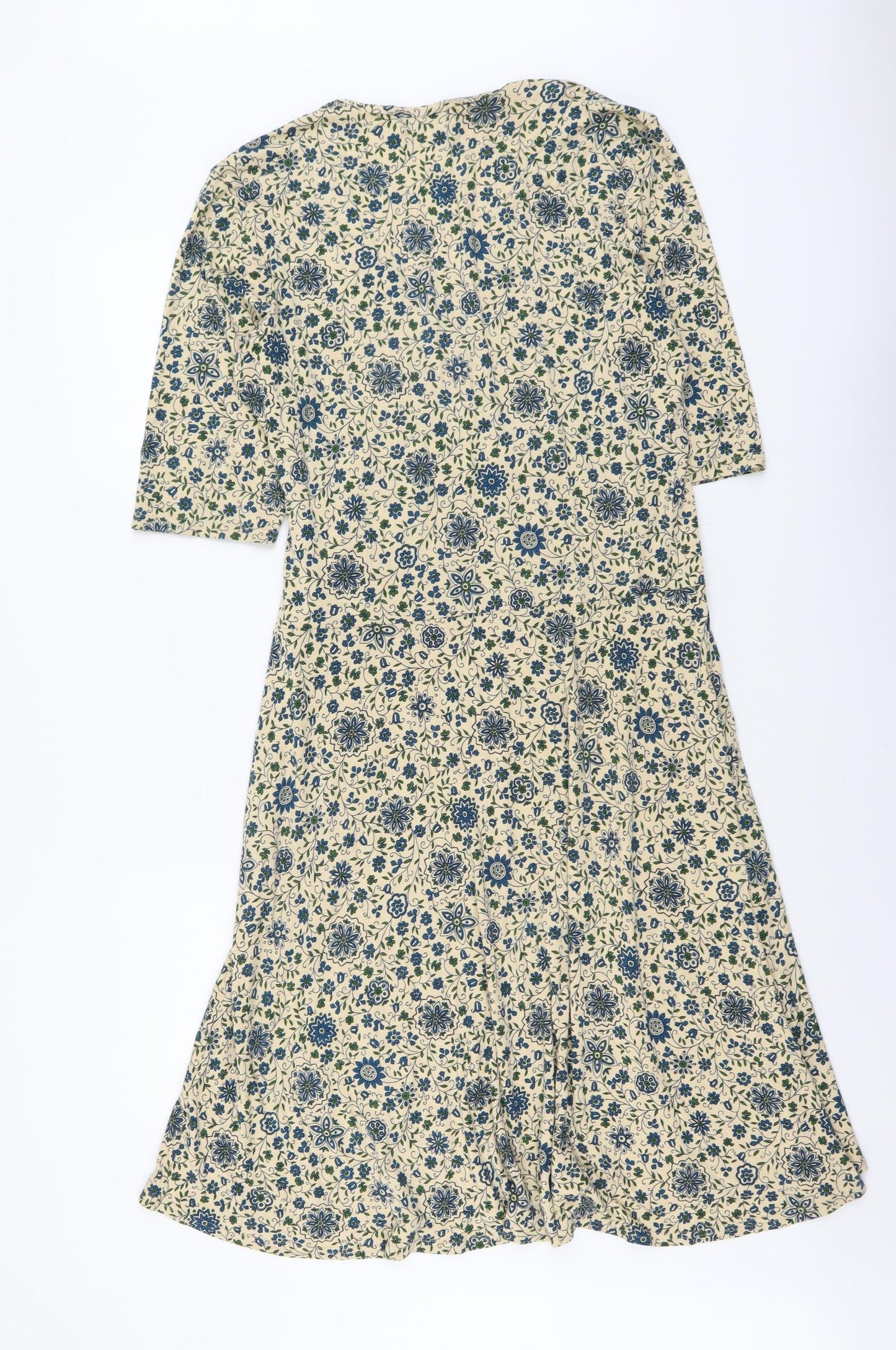 Long Tall Sally Womens Beige Floral Viscose A-Line Size 18 V-Neck Pullover
