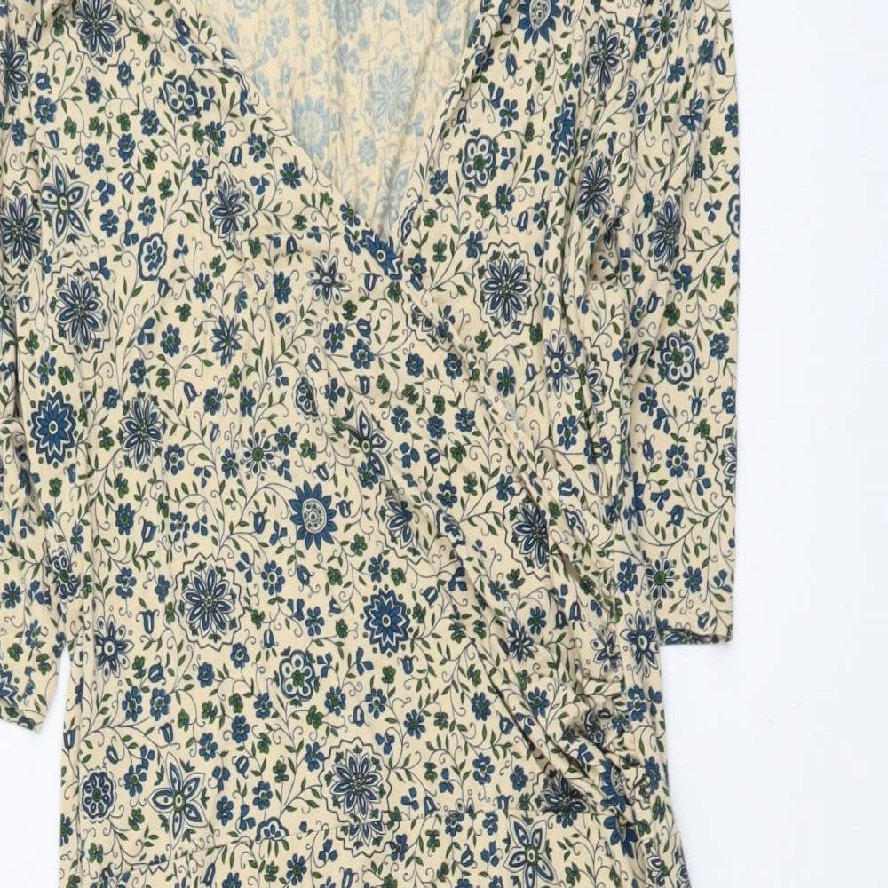 Long Tall Sally Womens Beige Floral Viscose A-Line Size 18 V-Neck Pullover