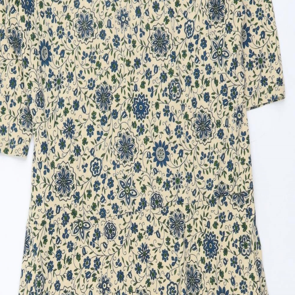 Long Tall Sally Womens Beige Floral Viscose A-Line Size 18 V-Neck Pullover