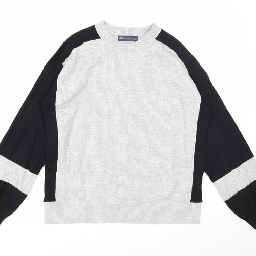 Marks and Spencer Womens Grey Round Neck Viscose Pullover Jumper Size M - Colour Block