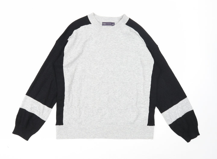 Marks and Spencer Womens Grey Round Neck Viscose Pullover Jumper Size M - Colour Block