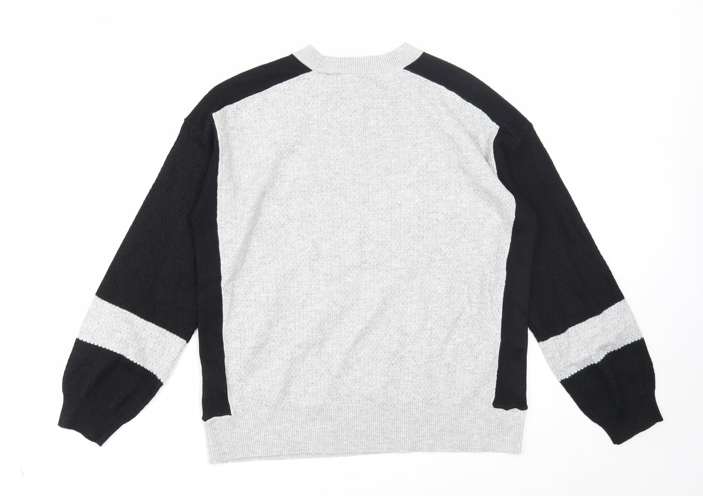 Marks and Spencer Womens Grey Round Neck Viscose Pullover Jumper Size M - Colour Block