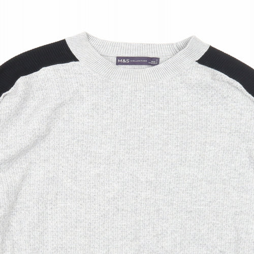 Marks and Spencer Womens Grey Round Neck Viscose Pullover Jumper Size M - Colour Block