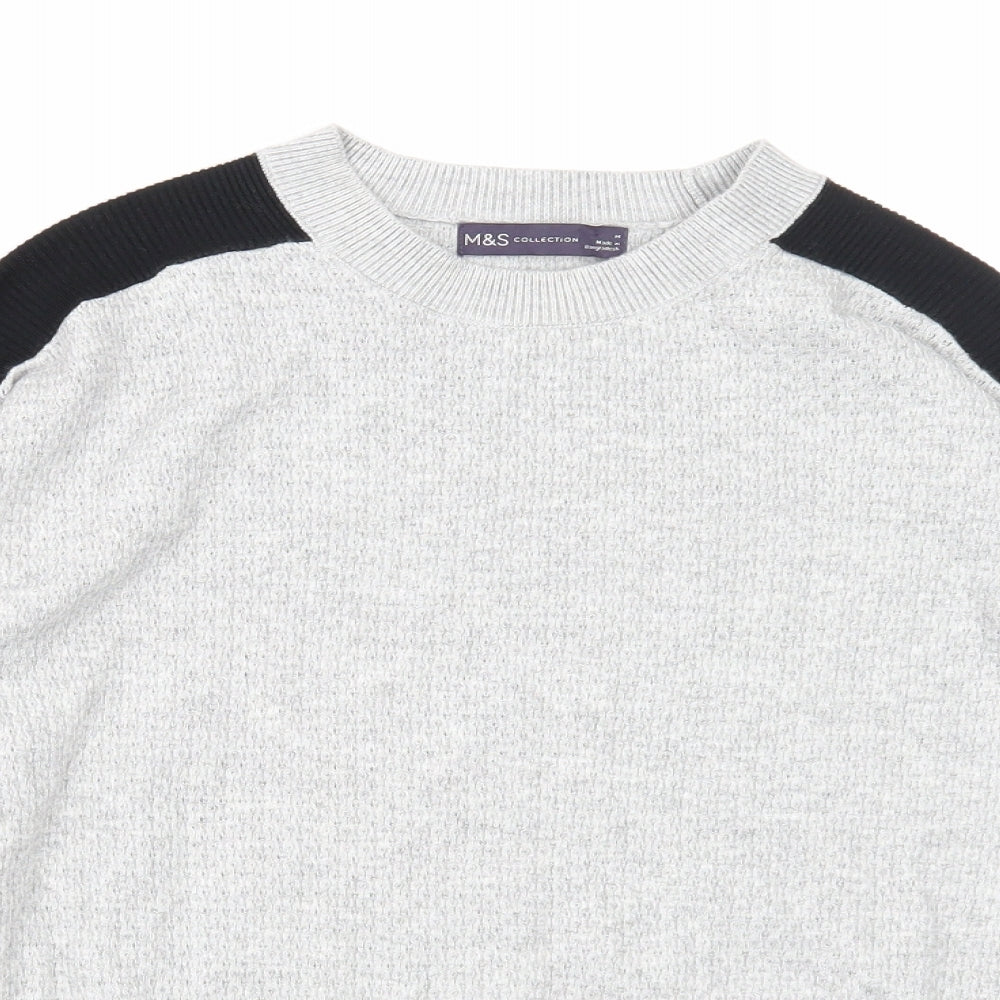 Marks and Spencer Womens Grey Round Neck Viscose Pullover Jumper Size M - Colour Block