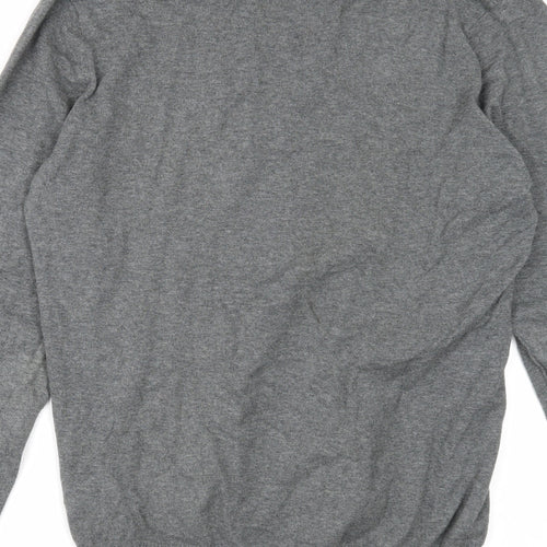 Zara Mens Grey V-Neck Cotton Pullover Jumper Size L Long Sleeve