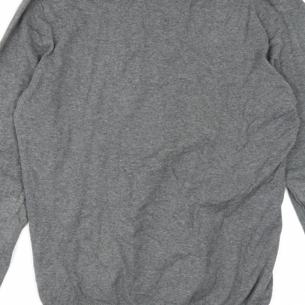 Zara Mens Grey V-Neck Cotton Pullover Jumper Size L Long Sleeve