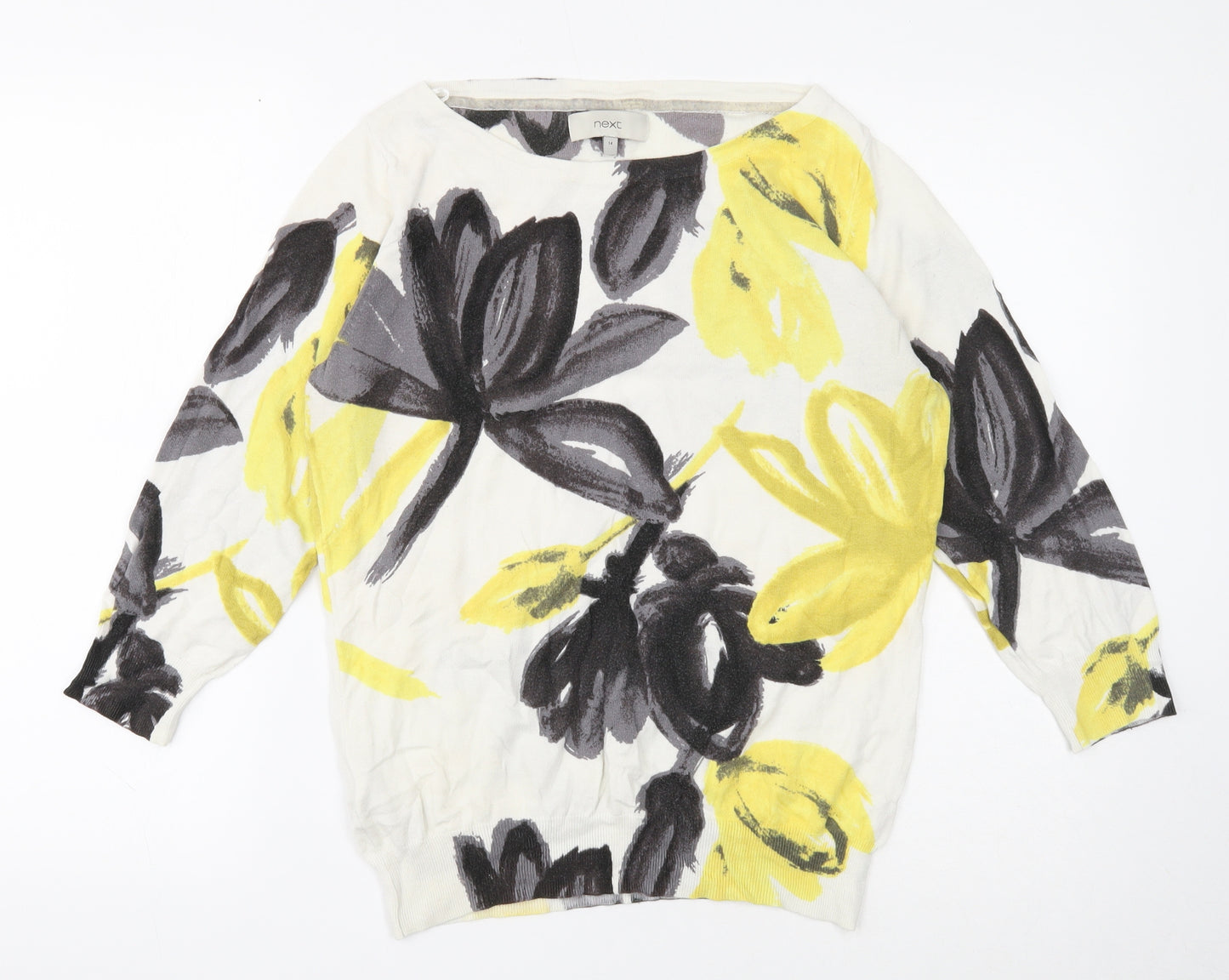 NEXT Womens White Round Neck Floral Cotton Pullover Jumper Size 14