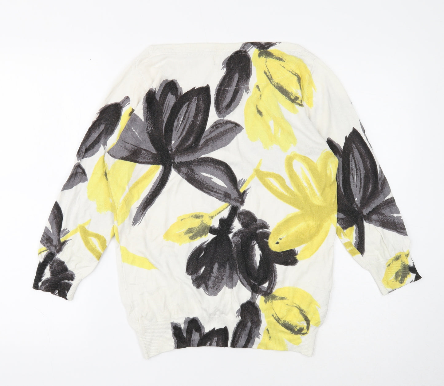NEXT Womens White Round Neck Floral Cotton Pullover Jumper Size 14