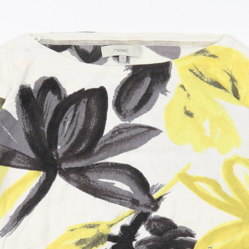 NEXT Womens White Round Neck Floral Cotton Pullover Jumper Size 14