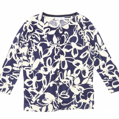 Kew 159 Womens Blue Round Neck Floral Cotton Cardigan Jumper Size S