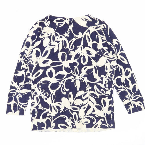 Kew 159 Womens Blue Round Neck Floral Cotton Cardigan Jumper Size S
