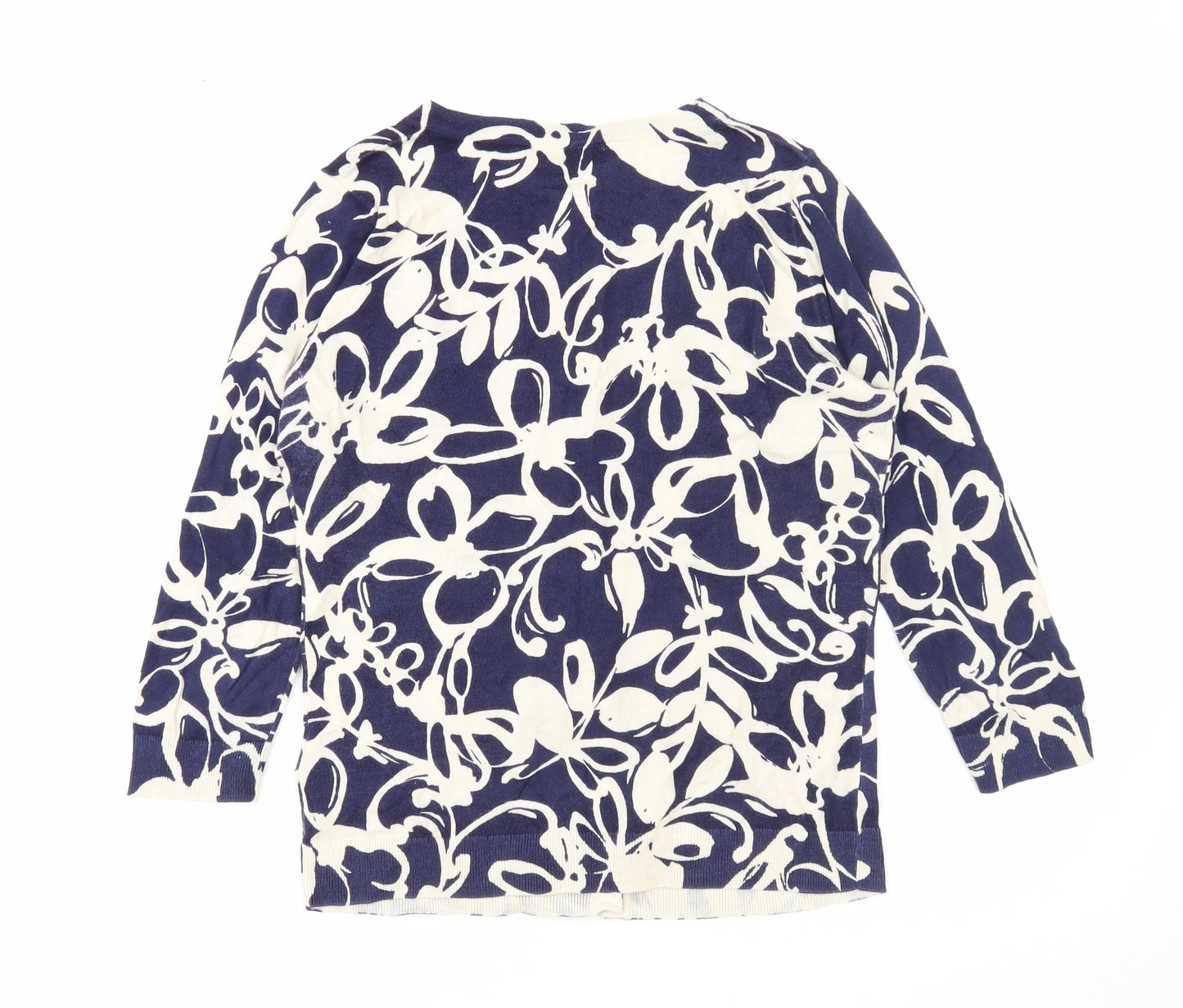 Kew 159 Womens Blue Round Neck Floral Cotton Cardigan Jumper Size S