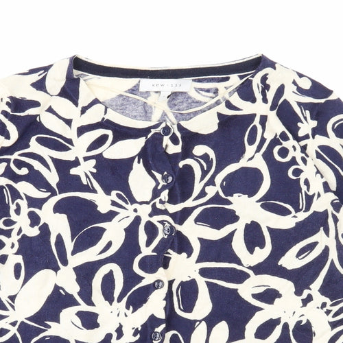 Kew 159 Womens Blue Round Neck Floral Cotton Cardigan Jumper Size S