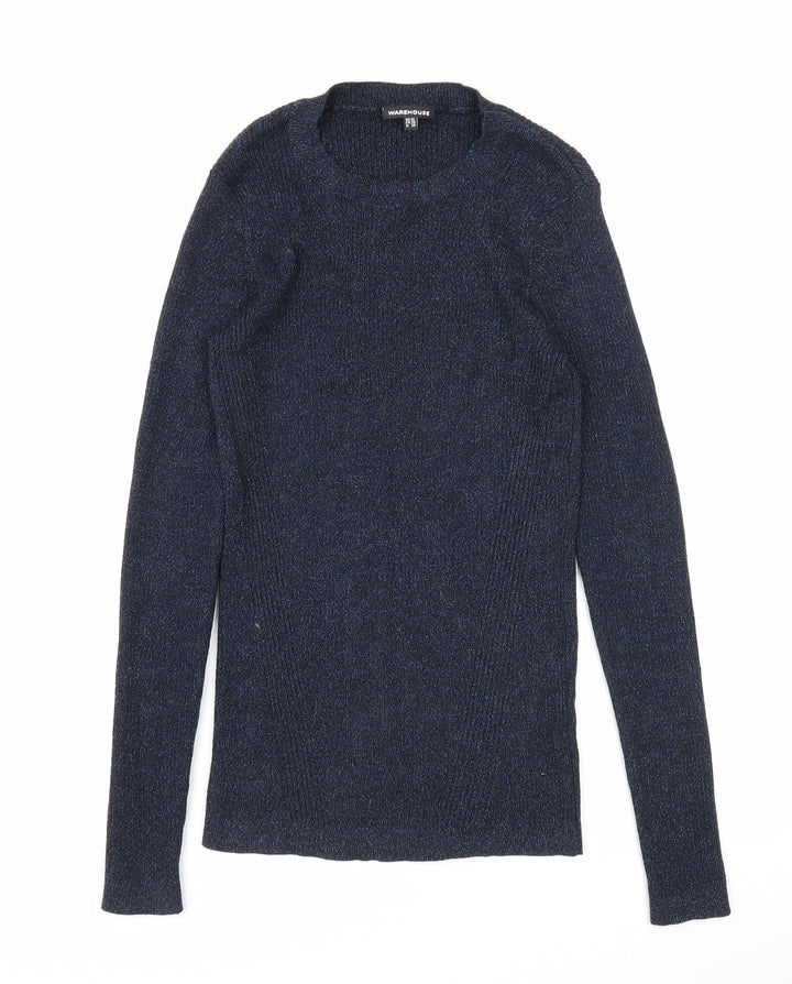 Warehouse Womens Blue Round Neck Viscose Pullover Jumper Size 10