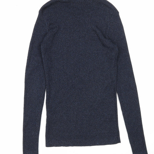 Warehouse Womens Blue Round Neck Viscose Pullover Jumper Size 10