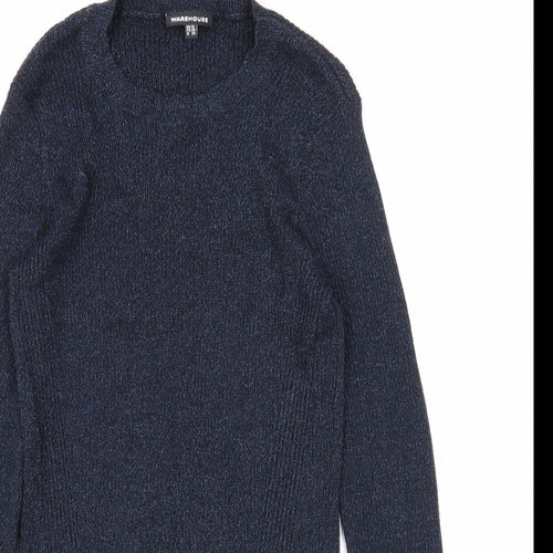 Warehouse Womens Blue Round Neck Viscose Pullover Jumper Size 10