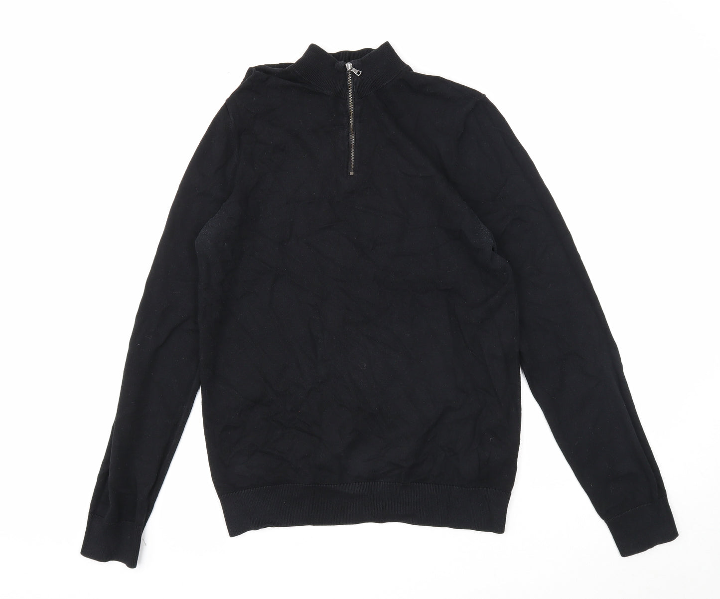 Marks and Spencer Mens Black High Neck Cotton Pullover Jumper Size S Long Sleeve