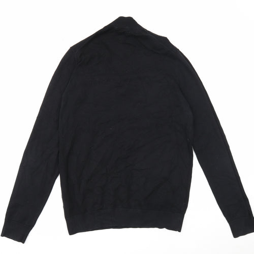 Marks and Spencer Mens Black High Neck Cotton Pullover Jumper Size S Long Sleeve