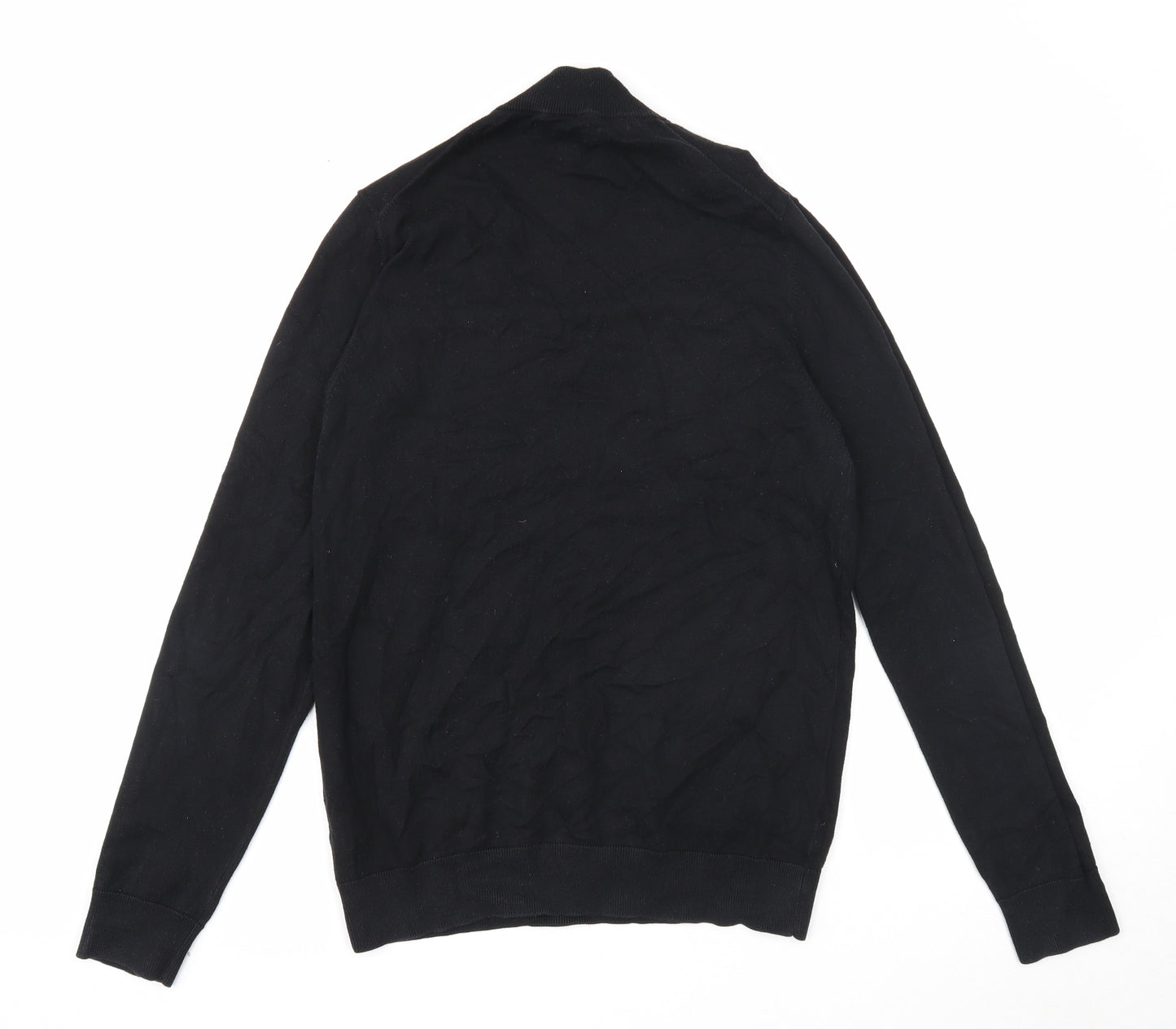 Marks and Spencer Mens Black High Neck Cotton Pullover Jumper Size S Long Sleeve