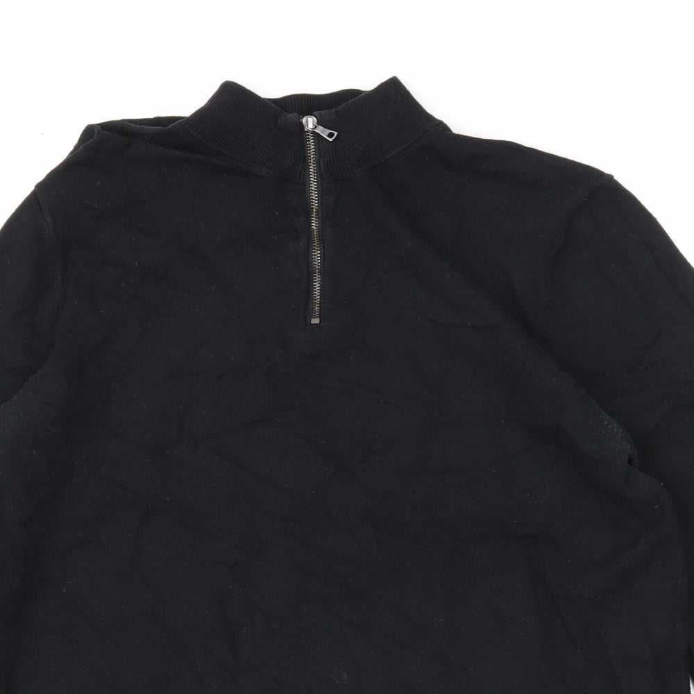 Marks and Spencer Mens Black High Neck Cotton Pullover Jumper Size S Long Sleeve