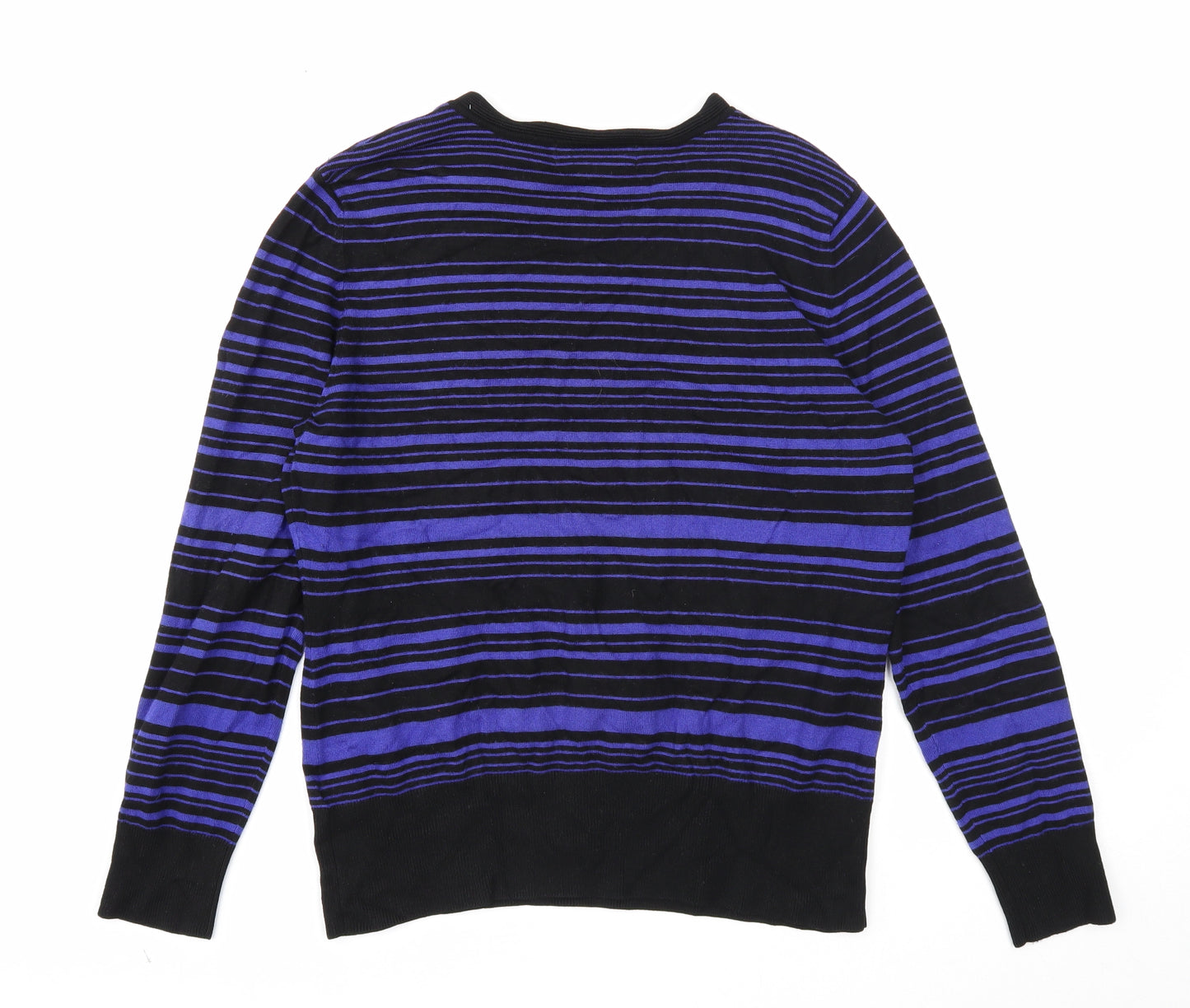 Autonomy Womens Black V-Neck Striped Viscose Pullover Jumper Size 18