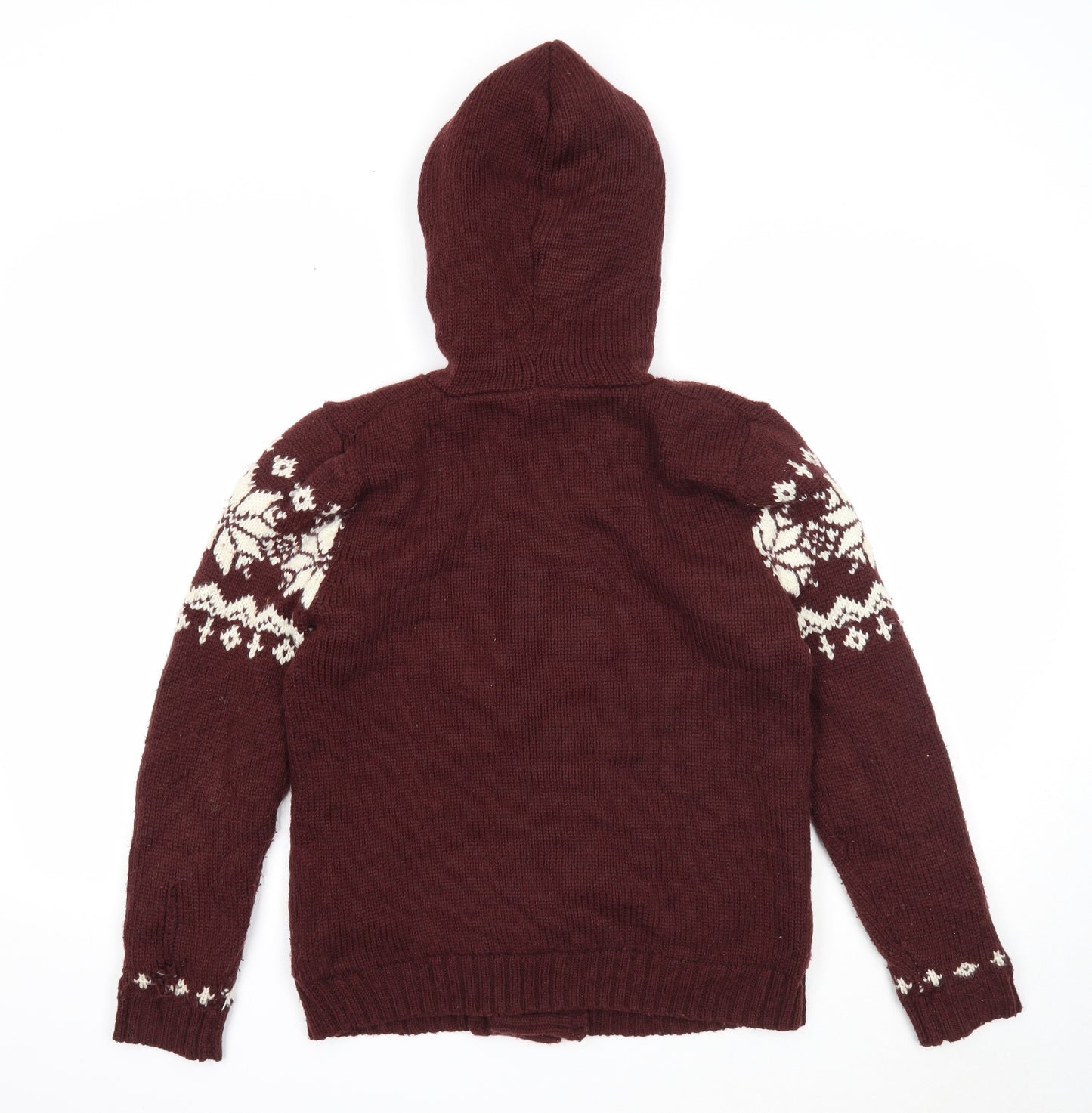 Rebel Boys Purple Round Neck Fair Isle Acrylic Cardigan Jumper Size 12-13 Years Button