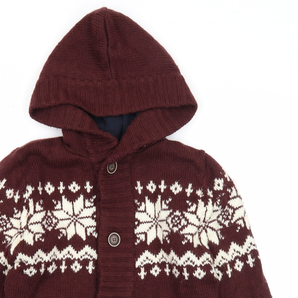 Rebel Boys Purple Round Neck Fair Isle Acrylic Cardigan Jumper Size 12-13 Years Button