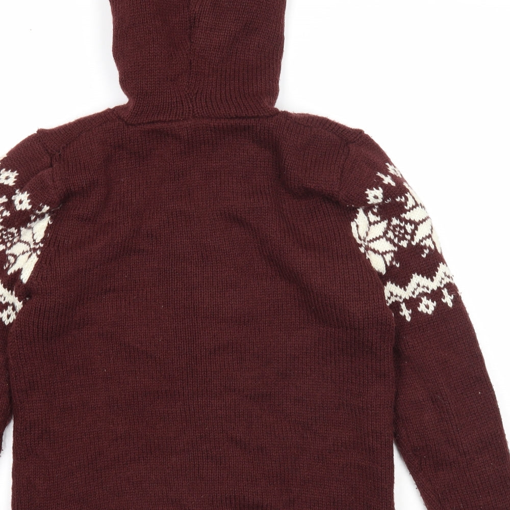 Rebel Boys Purple Round Neck Fair Isle Acrylic Cardigan Jumper Size 12-13 Years Button