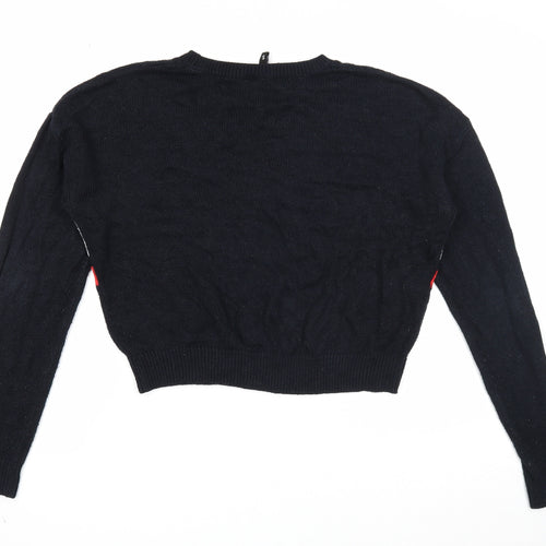 Divided Womens Black Round Neck Striped Acrylic Pullover Jumper Size S